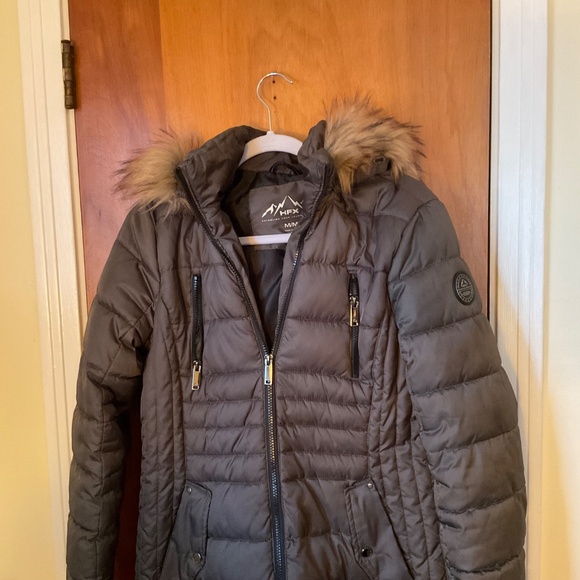 Halifax HFX Women’s Gray Puffer Coat Removable Hood with Faux Fur Sz M - Picture 3 of 13